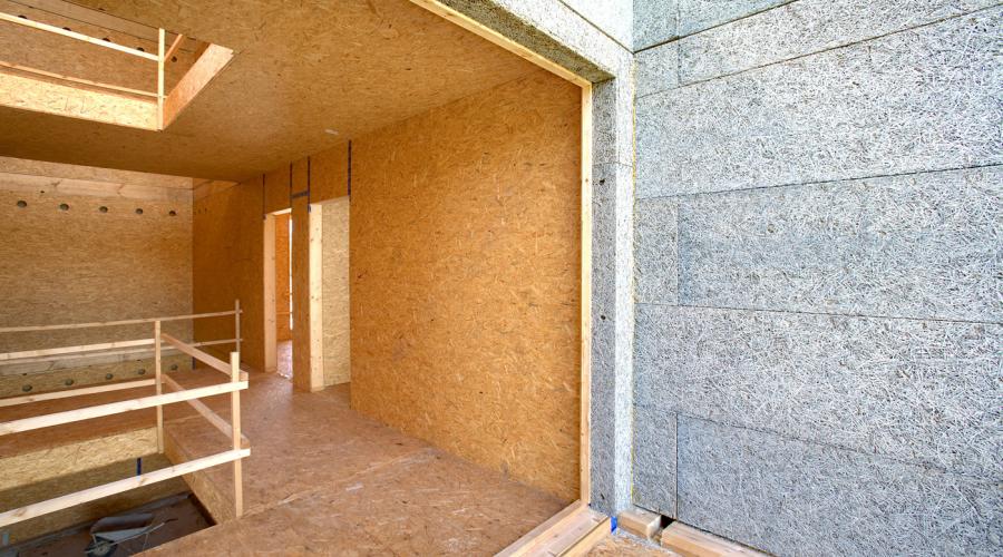 X-lam wood frame and rock wool insulation